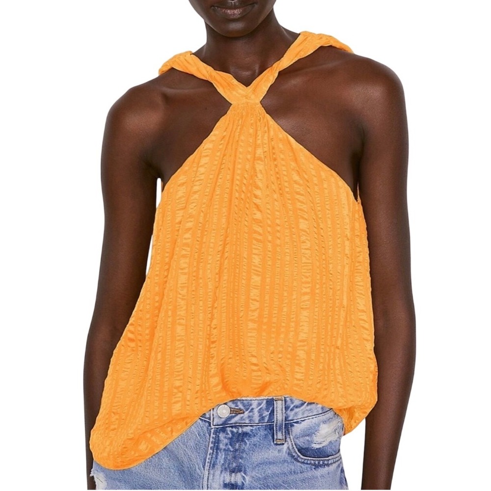 FRAME Top Silk Kumquat Yellow Draped Halter Womens Medium NWT $378